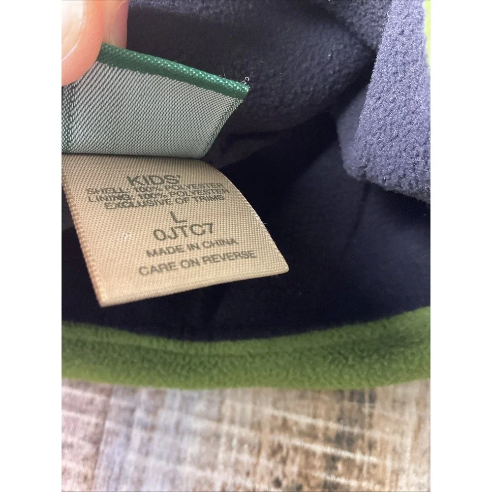 LL Bean Beanie Boys Large Green/Black Fleece Flame Print